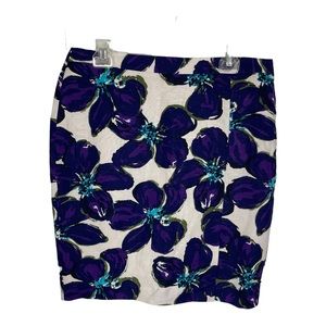 Loft purple floral linen pencil skirt size‎ 10